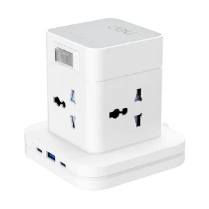 Deli 2 Pin 4 Port White Standing Power Strip